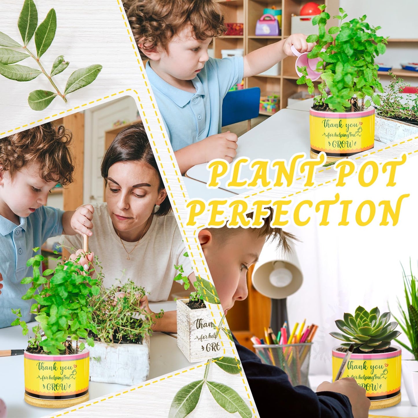 Moonld 4 Pcs Teacher Appreciation Gifts Succulent Pots Mini Ceramic Plant Pot for Teachers Appreciation Gift Exchange Gifts Thank You Teacher Party Favors
