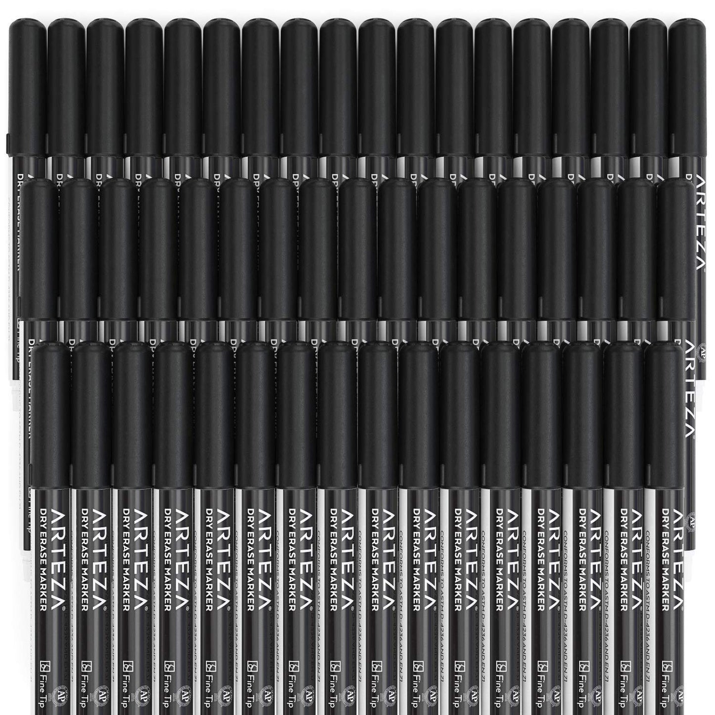 ARTEZA Black Dry Erase Markers Pack of 52, Fine Tip, Low-Odor Black Ink, Classroom-Preferred Whiteboard Markers