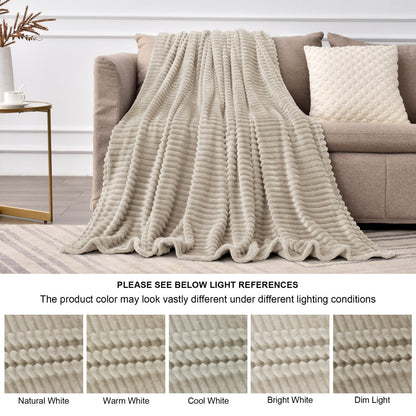 BEDELITE Fleece Throw Blanket for Couch – 3D Ribbed Jacquard Soft and Warm Decorative Fuzzy Blanket – Cozy, Fluffy, Plush Lightweight Linen Throw Blankets for Bed, Sofa, 50x60 inches