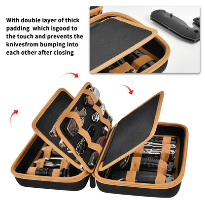 ANKHOH Knife Display Case for Butterfly Knives, 24+ Folding Knife Collection Storage Organizer Holder, Small Knives Protector Box for Tactical/Hunting/Edc/Survival (Brown)