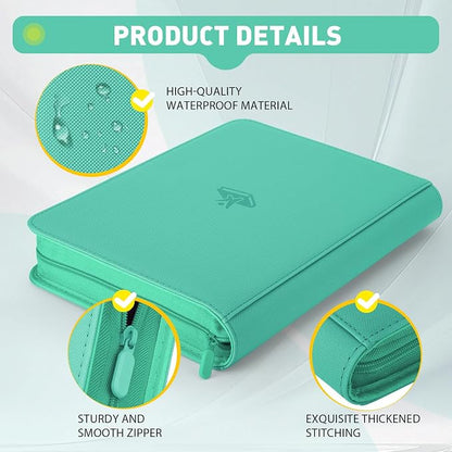 Trading Card Binder 9 Pocket, 360 Pockets Double-Sided Card Album, Premium PU Leather Zipper Card Holder for MTG, TCG, Sports & Game Cards, Must-Have for Collectors（Light Green）