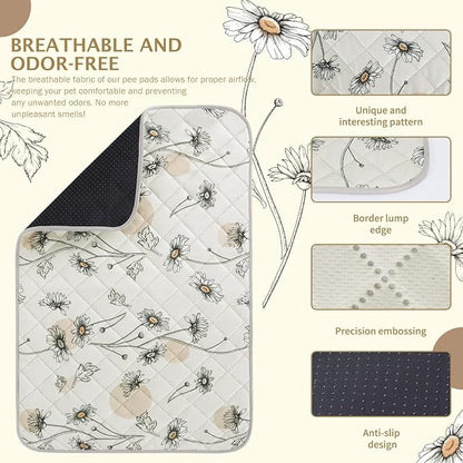 IEUUMLER Washable Pee Pads for Dogs, 2 Pack Non-Slip & Waterproof Pack Whelping Pad, Reusable Washable Puppy Potty Training Pad with Fast Absorbent for Playpen EU007 (Beige Daisy, 36"X24"-2pcs)
