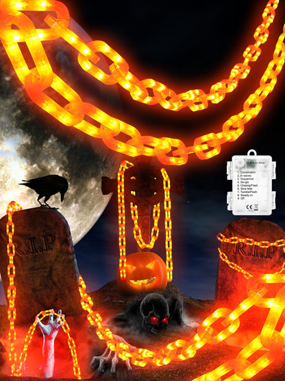 Flacchi Battery String Lights - 10 Ft 160 LED Plastic Chain String Lights with Waterproof, 8 Lighting Modes and Timer Function US Patent Product (Orange)