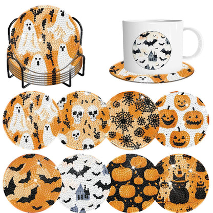 8 Pieces Halloween Diamond Art Coasters with Holder DIY Halloween Diamond Dot Coasters 5d Full Drill Diamond Coasters for Adults Halloween Diamond Painting Kits Supplies for Gift