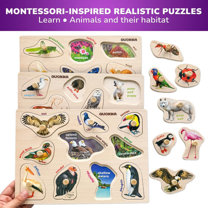 QUOKKA 8 Wooden Puzzles for Toddlers 1-3 - Toddler Montessori Puzzles Ages 2-4 in a Rack - Learning Alphabet, Numbers and Animals Toy for Kids 3-5 - Wood Games Gift for Boys and Girls