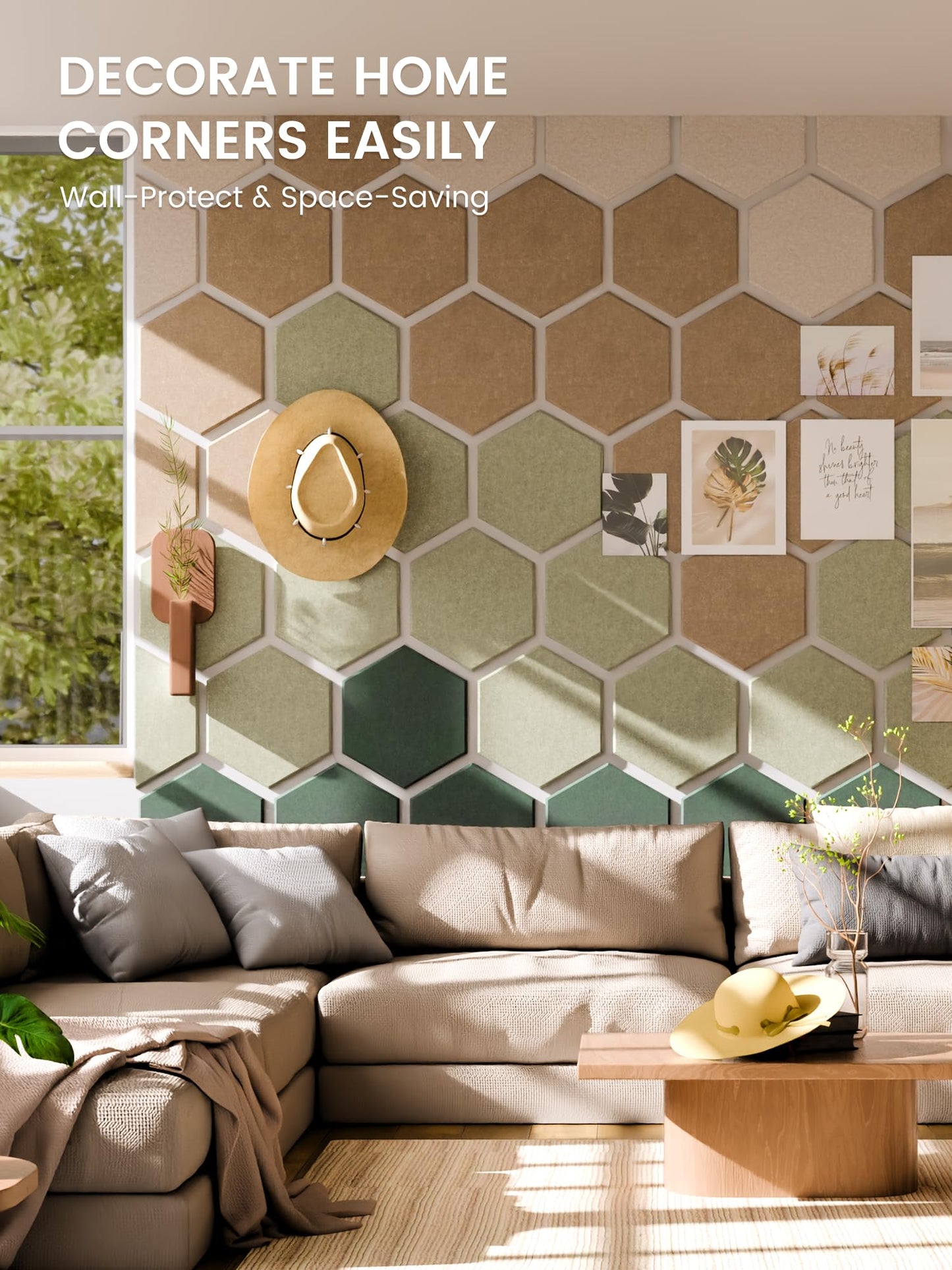 Fluxynara Hexagon Cork Board Alternative for Walls Decor-8-Pack Felt Bulletin Board Tiles,with 30 Pushpins,50 Adhesive Tabs for Office,Classrooms & Home Pin Board Felt Board-Nordic Moss