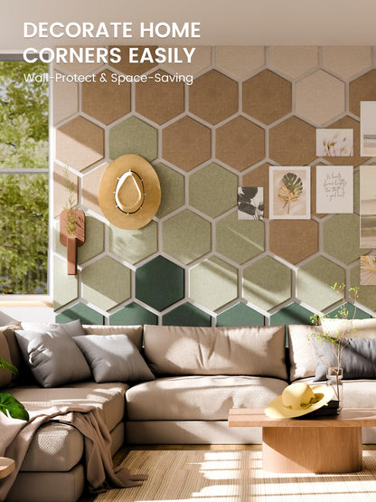 Fluxynara Hexagon Cork Board Alternative for Walls Decor-8-Pack Felt Bulletin Board Tiles,with 30 Pushpins,50 Adhesive Tabs for Office,Classrooms & Home Pin Board Felt Board-Nordic Moss