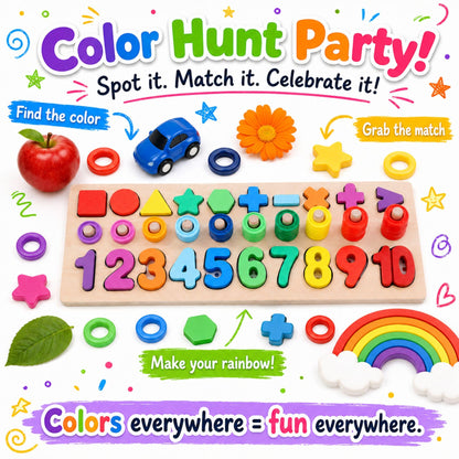GeroCrew Wooden Montessori Toys for Kids Toddler Number Puzzles Sorter Counting Shape Stacker Stacking Game Preschool Toys for Boy Girl Learning Education Math Blocks Year Old Girl Gifts (Rainbow)