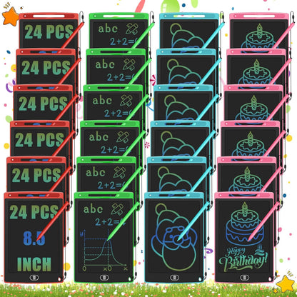 24 Pack LCD Writing Tablet for Kids Bulk, 8.5 Inches Reusable Doodle Board, Writing Tablet for Kids, Drawing Pads for Kid Education Class Party Favors Gifts for Children Toddler Girls Boys