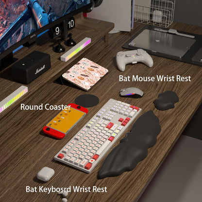 Tscuite Keyboard Wrist Rest - Soft Leather Halloween Bat Wrist Pad for Mouse Wrist Rest with Non-Slip Base, Wrist Pad for Keyboard,Arm Rest for Desk Computer Laptop Mac Gaming Office Black