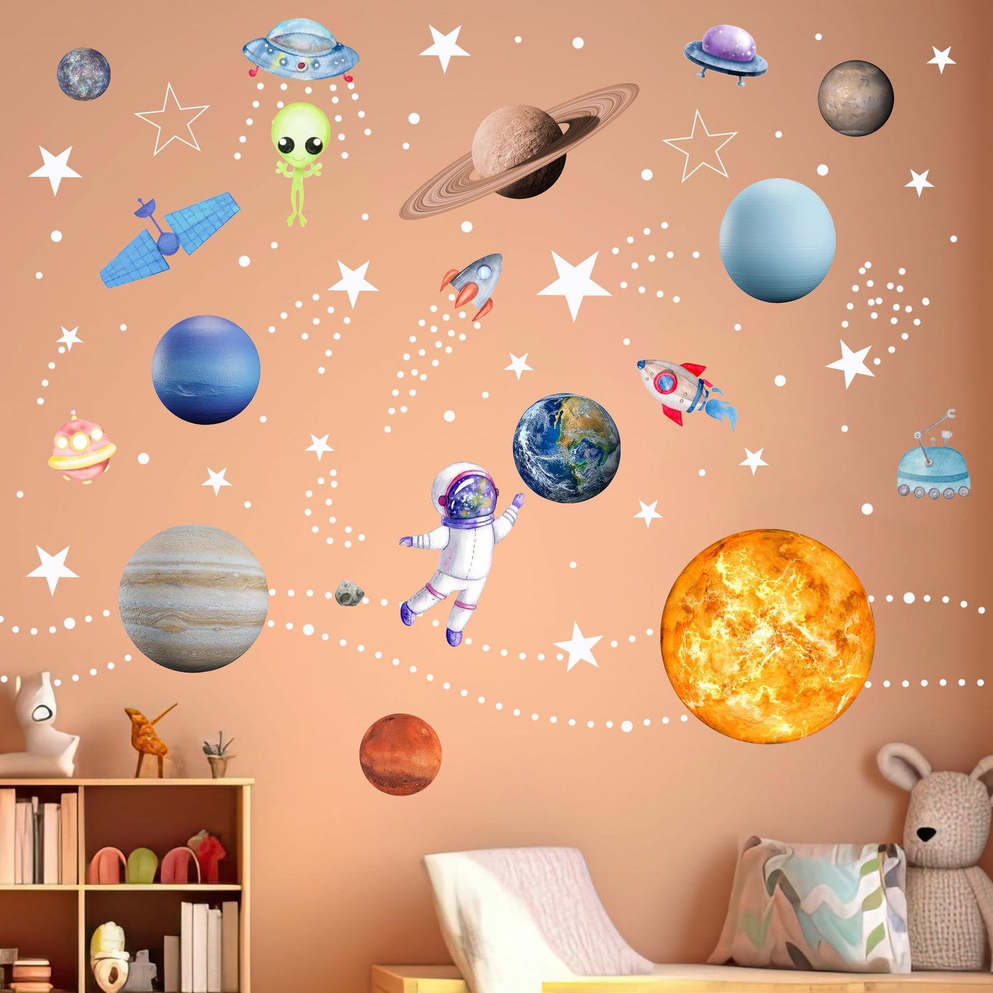 Glow in The Dark Stars Solar System Wall Decals, Star and Planets Stickers for Ceiling, Wall Sticker Decor for Kids Boys Room (Blue)