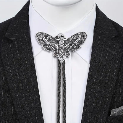 Western Bolo Tie for Men Women Death Head Moth Cowboy Bolo Tie Necktie Metal Insect Dead Gothic Punk Retro Jewelry(Silver)