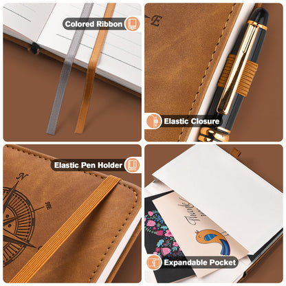 Notebook Journal for Women Men: Leather Journal for Writing, Hardcover College Ruled Journals Notebooks with Thick Paper, Large A5 Daily Journal for Travel, Diary, Gifts for Teens, 5.7"×8.5", Brown