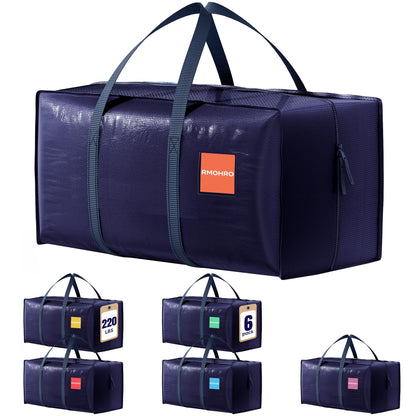 RMOHRO 6 Pack Moving Bags Heavy Duty 210GSM with Full-Open Side Zipper, 93L 220lbs Waterproof Foldable Storage Totes for College Dorm Move-In, Moving Boxes Alternative & Home Organization, Blue
