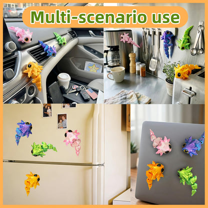 3D Printed Magnetic Axolotl Animals - 4PCS Articulated Salamander Toys for Adults, Decorative for Home, Office, Kitchen，Refrigerator, Metal Surfaces, Stocking Stuffers Bulk, Birthday Party Halloween
