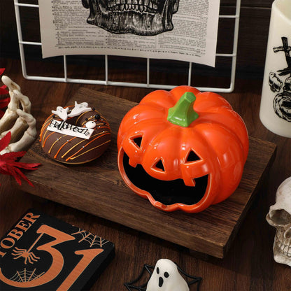 JarThenaAMCS Halloween Candy Dish Holder Pumpkin Ceramic Dish Orange Black Candle Holder for Trick or Treat Halloween Tired Tray Decor