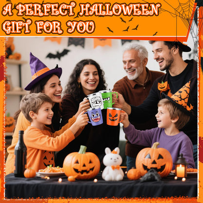 Patelai 6 Sets Halloween Coffee Mugs Cups 16 oz Halloween Stainless Steel Insulated Tumblers Bulk with Handle Lid Straw Brushes Clear Opp Bags Ribbons Spooky Black Cat Ghost Trick or Treat Party Gifts