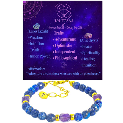 Ayriwoyi Sagittarius Zodiac Bracelet Energy Spiritual Bracelet Lapis Lazuli Amethyst Stone Beads Bracelet with Handmade Astrology Jewelry Gift for Men Women