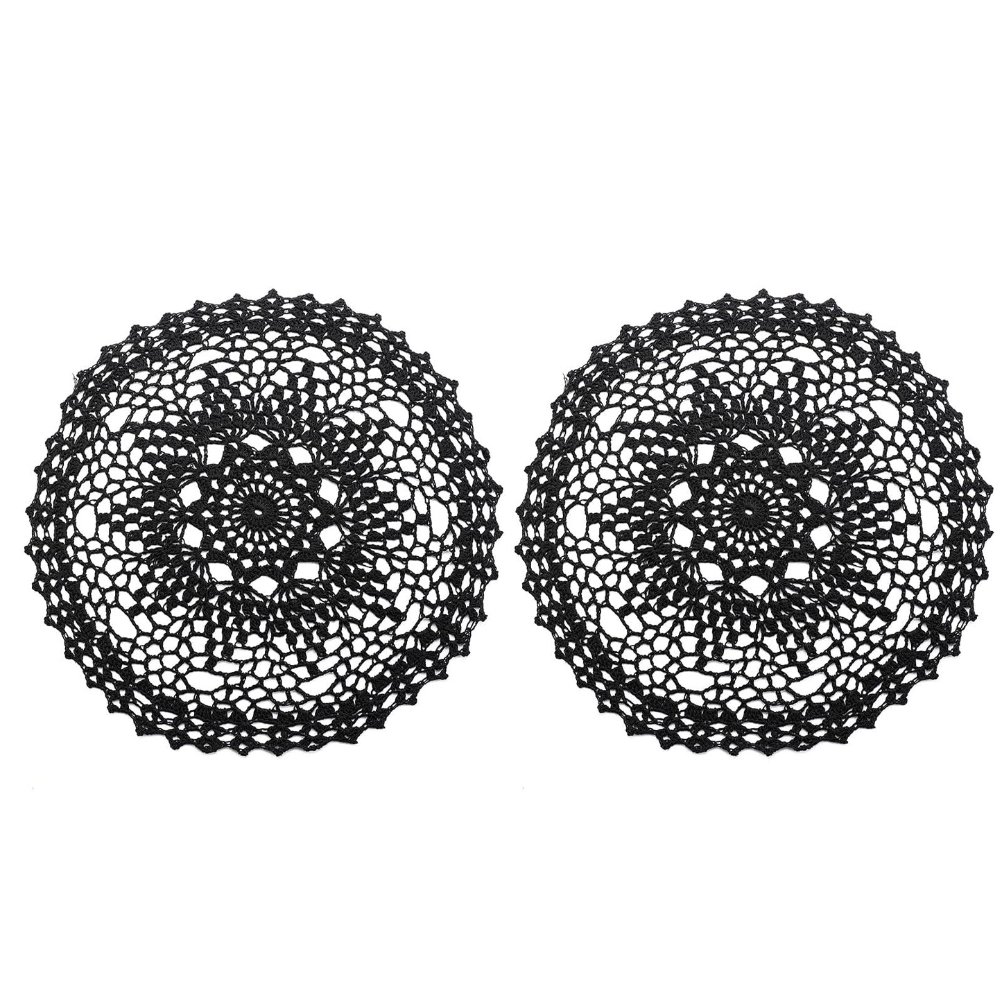 Qxzvzem 2 Pieces 12 Inch Halloween Doilies Crochet for Dressers and End Tables Crafts Disposable Small Valentines Doilies Cloth Lace Placemats Coasters Black Cotton Round Tablecloth