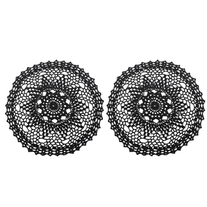 Qxzvzem 2 Pieces 12 Inch Halloween Doilies Crochet for Dressers and End Tables Crafts Disposable Small Valentines Doilies Cloth Lace Placemats Coasters Black Cotton Round Tablecloth