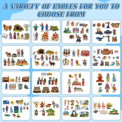 Windkream 16 Pack Felt Board Story Sets Flannel Felt Story Board Pieces with a Multi Functional Pieces Storage Binder and 16 Pcs Pocket for Activities Time(Bible Stories)
