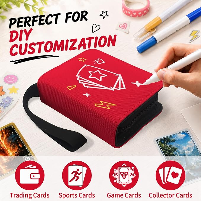 1 Pocket Card Binder with Zipper, 100 Pockets Mini Trading Card Album, Premium PU Leather Single Card Binder, Small Display Folder for TCG & Sports Cards