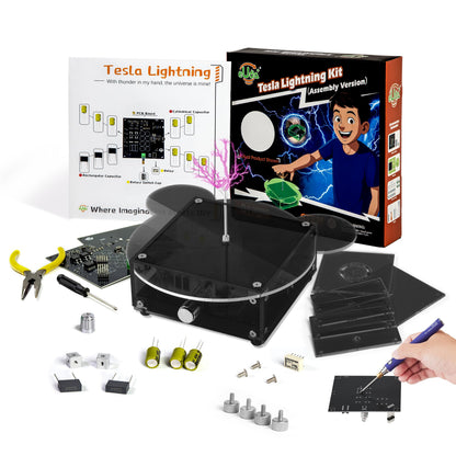 eUda+ STEM Tesla Lightning Kit for Kids&Adults Toys for 12 Year Old Boys Build Your Tesla Coil Kit Stem Kits for Kids Age 14-16 Girls Soldering Practice Kit for Beginners 12+ (Soldering Version, BTG)