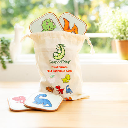 Peapod Play Felt Dinosaur Matching Game for Toddlers – Dino Memory Game & Flash Cards – Soft and Safe for Ages 1+ – Montessori Preschool Learning Activity – Educational Dinosaur Toy for Girls & Boys