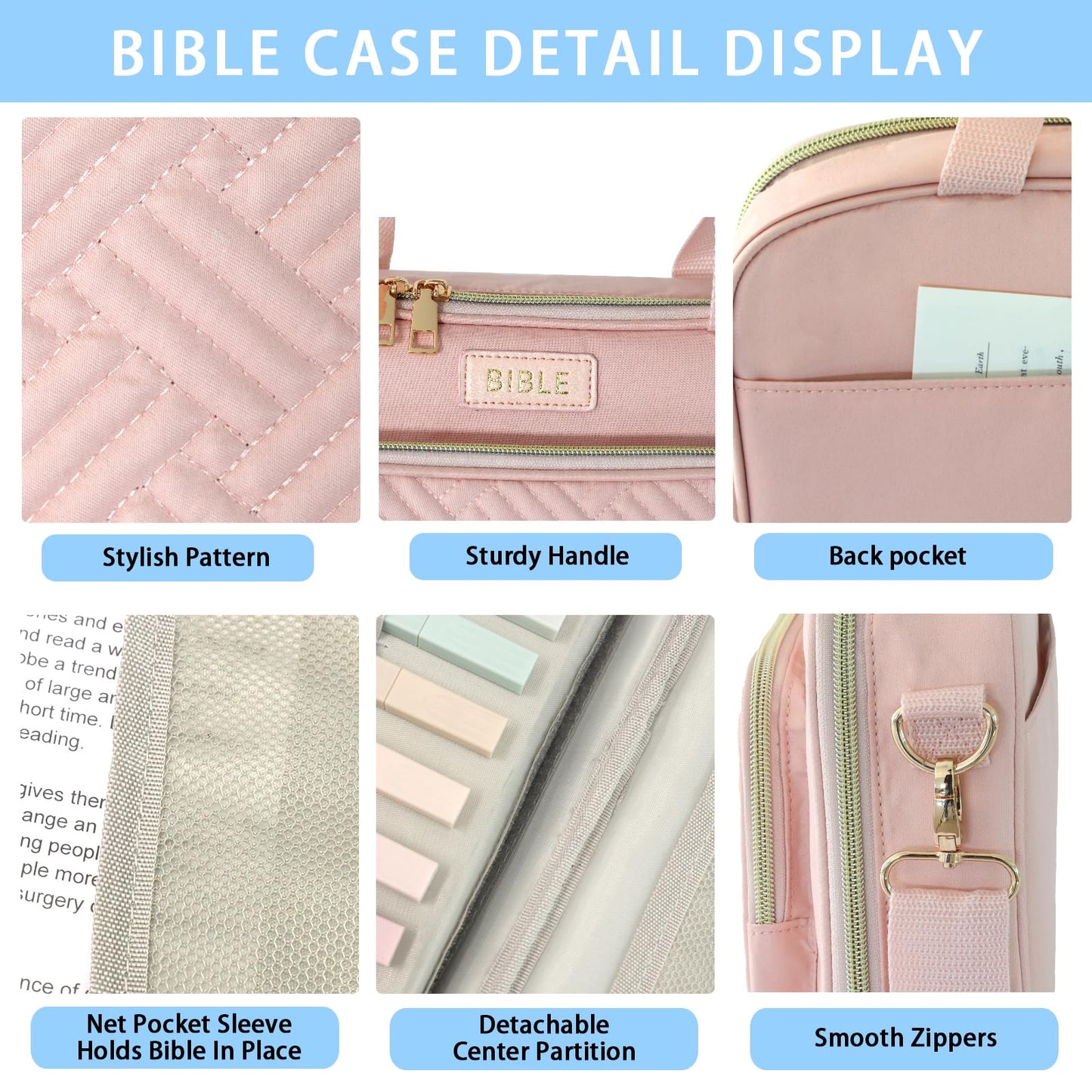 Bible Cover for Women Bible Case, Large Bible Bag, Bible Study Supplies Bible Journaling Kit Book Carrying Case with Bible Highlighters Tabs, Valentines Day Christian Gifts for Women (Pink)