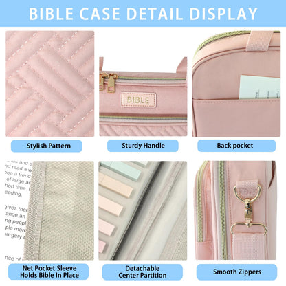 Bible Cover for Women Bible Case, Large Bible Bag, Bible Study Supplies Bible Journaling Kit Book Carrying Case with Bible Highlighters Tabs, Valentines Day Christian Gifts for Women (Pink)