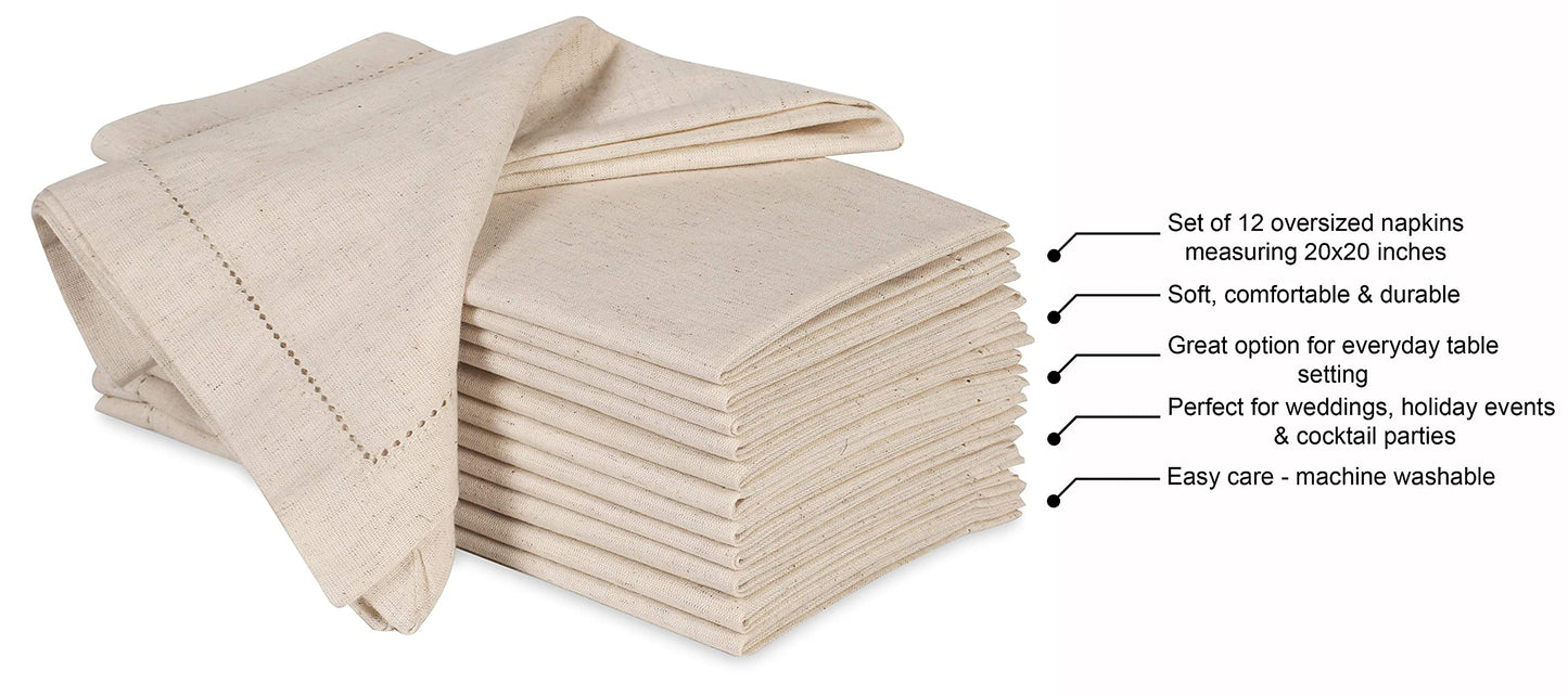 Hausattire Cloth Dinner Napkin Flax Fall Hemstitched Mitered Corner 20x20 Inch Natural Easter Basket Decor Soft Durable Table Linen Napkins Ideal, Cocktail Parties