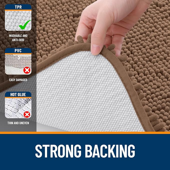 OLANLY Bathroom Runner Rugs 59x24, Extra Soft Absorbent Chenille Bath Rugs, Rubber Backing Quick Dry, Machine Washable Long Bath Mats for Bathroom Floor, Tub and Shower, Home Decor Accessories, Mocha