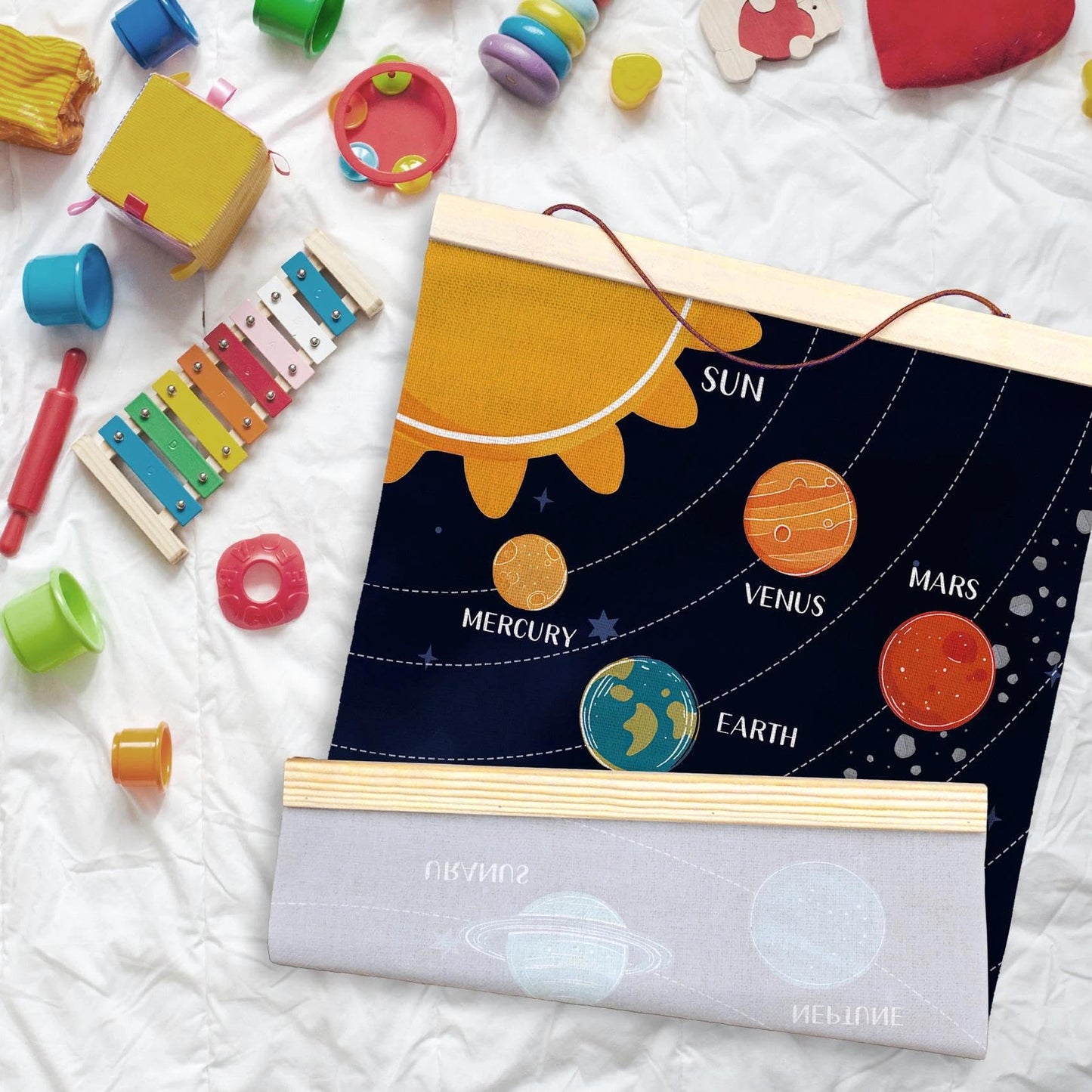 LKETW Space Nursery Poster Hanger Frame 12x16 Inch, Solar System Galaxy Wall Art Posters for Classroom, Space Educational Hanging Banner Decor for Kids Boy Girl Nursery Room Bedroom Playroom, Set of 2