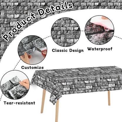 party greeting Brick Stone Wall Tablecloth Roll Disposable Stone Wrapping Plastic Table Cover Castle Backdrop for Halloween Western Birthday Medieval Party Decoration Favors Supplies 100FT x 51 Inch