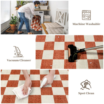 Machine Washable 5x7 Area Rugs for Living Room Checkered, Non Slip Soft Low Pile Farmhouse Halloween Modern Neutral Playroom Boys Rugs for Bedroom, Large Carpet Rugs for Dining Room(Orange,5'x7')