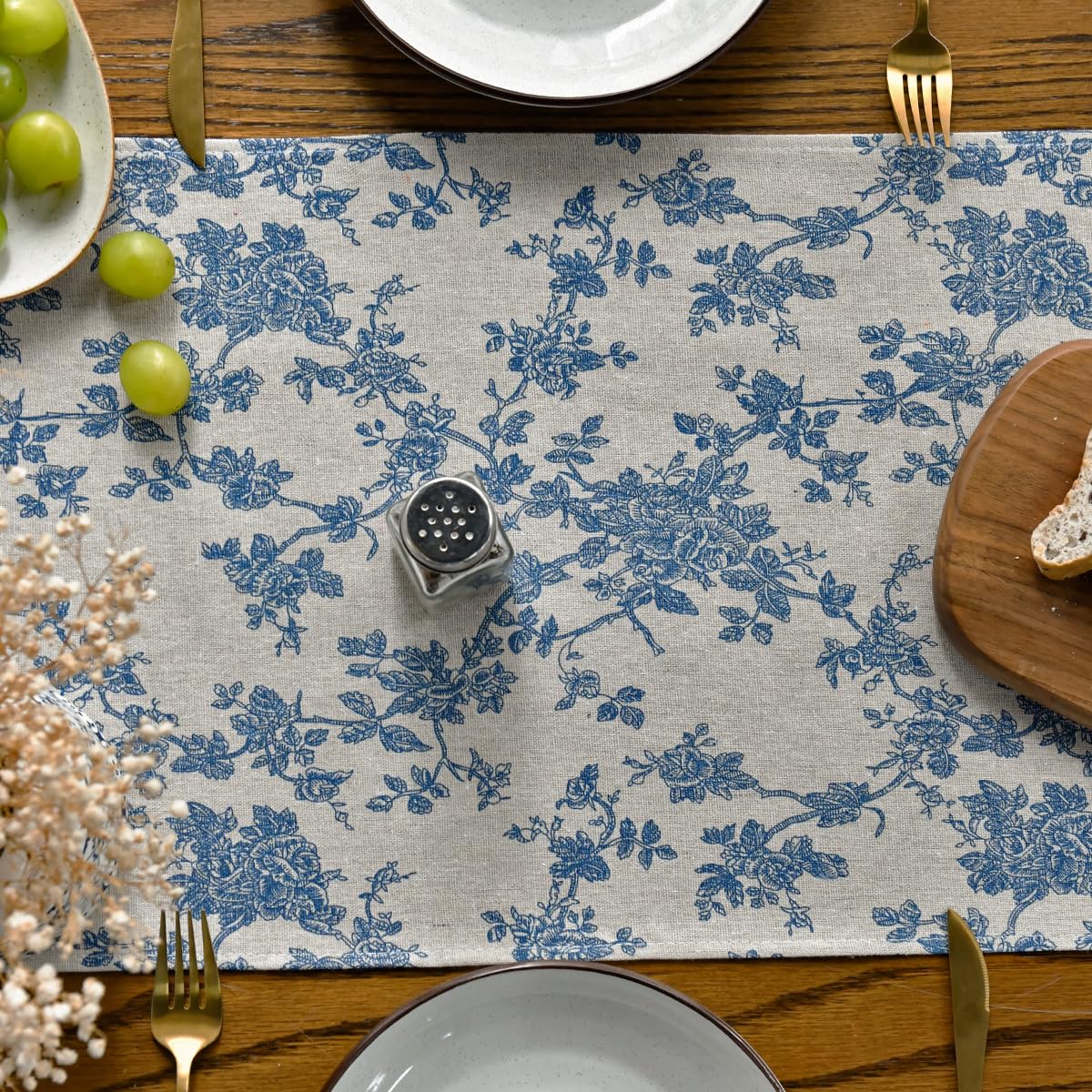 Artoid Mode Monochrome Sketch Branch Toile Textures Chinoiserie Cotton Dark Grey Table Runner, Seasonal Spring Summer Kitchen Dining Table Decoration for Home Party Decor 13x120 Inch