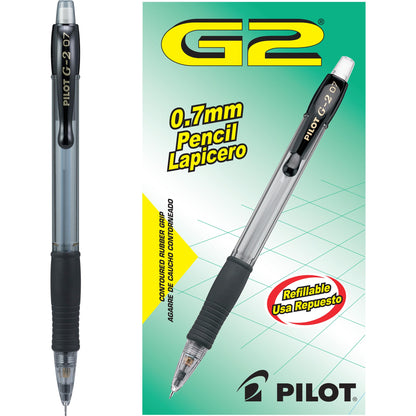 Pilot G2 0.7 Mechanical Pencils with Erasers, 0.7mm HB Lead, Black Accents, Mechanical Pencils Bulk Pack of 12