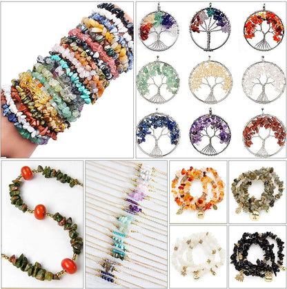 500 pcs Natural Chip Stone Beads Multicolor 3-5 mm Irregular Gemstone Healing Crystal Loose Rocks Bead Hole Drilled DIY for Bracelet Necklace Earrings Jewelry Making Craft