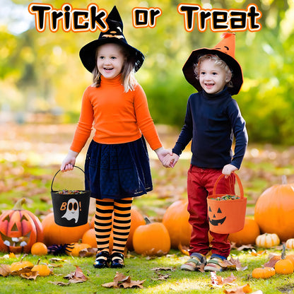 Halloween Bucket Halloween Basket for Kids, Trick or Treat Bags with Embroidery Foldable Candy Buckets Pumpkin Bucket Candies Basket with Handle for Party Decorations, (Black)