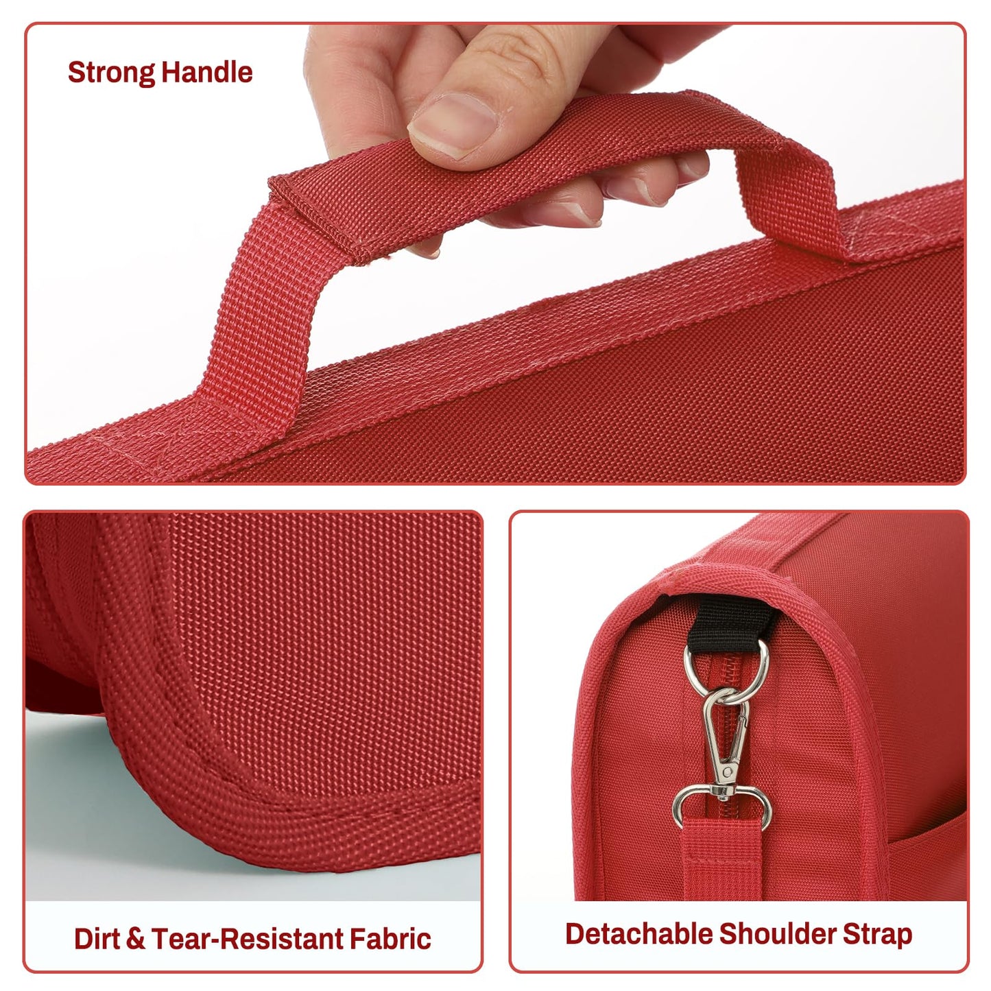 SUNEE Zipper Binder 3 Ring, 3 Inch O-Ring with Handle and Shoulder Strap, 600-Sheet Capacity, 5-Tab Expanding File Folder, Multi-Pockets for Middle School Organizer Binder with Zipper, Bright Red