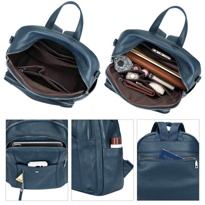 ALTOSY Fashion Genuine Leather Backpack Purse for Women Shoulder Bag Casual Daypack Medium(S9 Indigo Blue)