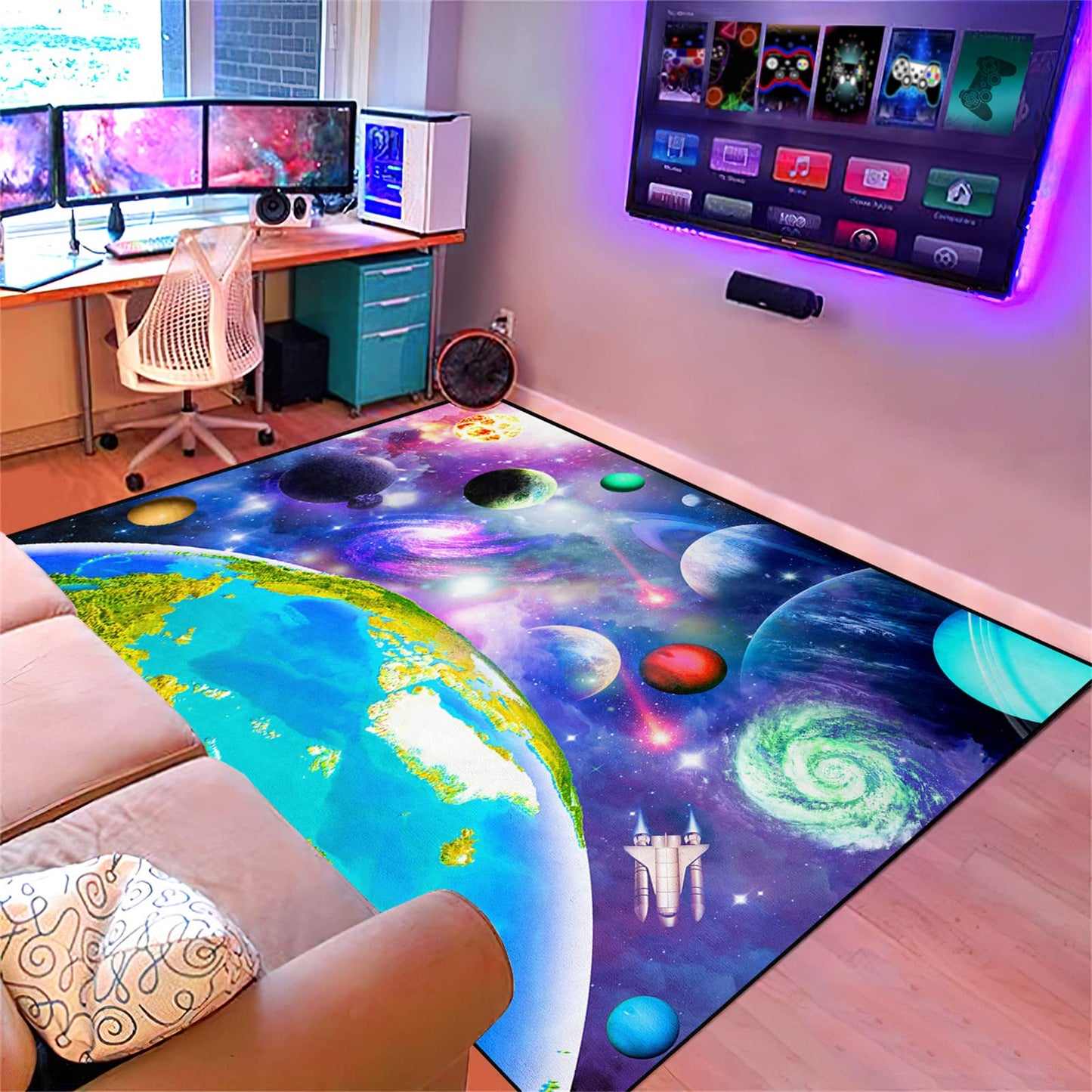 Space Rug Universe Galaxy Starry Planet Area Rug Space Themed Bedroom Decor Carpetfor Playroom and Bedroom Space Carpets Decor 4'×5'