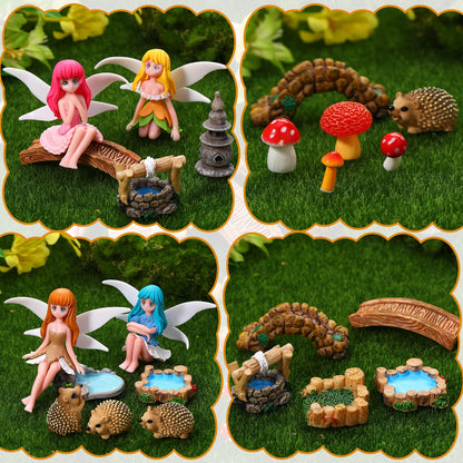 GGSTDDUP 28Pcs Fairy Garden Accessories, Miniature Garden Ornaments Landscape Decorations Mini Fairy Figures Animal Plant Set for Outdoor DIY Terrarium Potted Plants Dollhouse Desk Decor