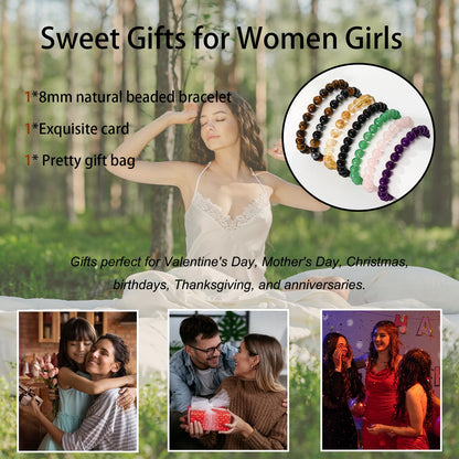 Gnamy Green Aventurine Crystal Bracelet for Women, Healing Crystal Bracelets for Spiritual Healing Positive Energy Stress Relief, Natural Stone Stretch Beaded Jade Bracelet Birthday Valentines Christmas Jewelry Gifts