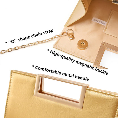Gurina Evening Clutch Purses for Women Formal Party Clutch Bags Cocktail Prom Fashion PU Leather Shoulder Handbags (BO62 Deep Gold)