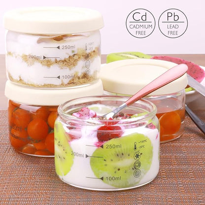9 oz Round Pudding Glass Cups,Mini Glass Dessert Cups with Lid,Overnight Oats Meal Container with Silicone Seal Cover, Light Glasses Bowls, Dishwasher Microwave Safe (2 PCS)