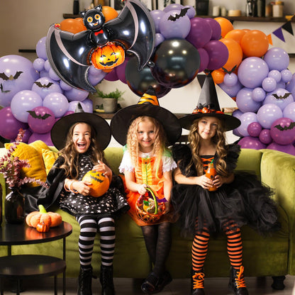 Halloween Balloon Arch Garland, Pink Purple Balloons with Star Cute Ghost Boo Foil Balloon, Metallic Purple Pink Black Latex Balloons Bat Stickers for Kids Girls Birthday Halloween Party Decorations