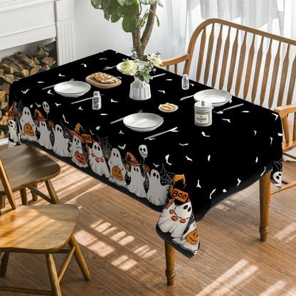 Horaldaily Halloween Tablecloth 60×84 Inch Rectangular, Black Bat Ghost Pumpkin Spider Cobweb Washable Seasonal Table Cover for Party Picnic Dinner Decor