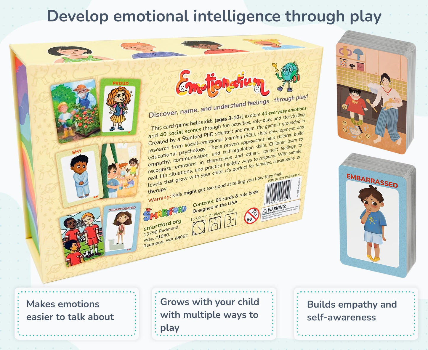 Emotionarium 80-Card Emotion & Feelings Game for Kids Ages 3-10 – Scientist-Designed – Emotional Intelligence, Social Skills, Empathy & Self-Regulation – Conversation Cards (40 Emotions + 40 Scenes)