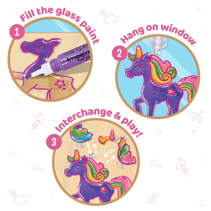 Imagimake Window Art Unicorn | Low Mess Suncatcher Kit | 16 Pieces Glass Painting Set | Kids Activities Ages 5-8 | DIY Craft Kit | Birthday Gift for Girls Ages 5,6,7,8,9,10,12 Years Old